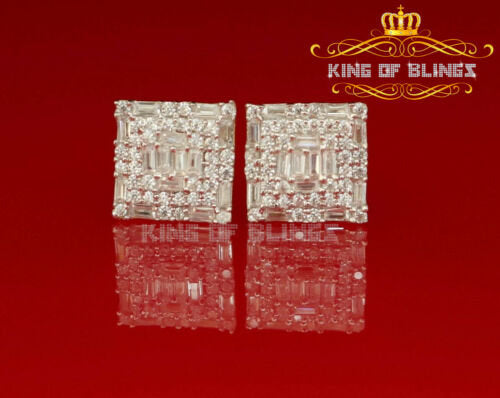 King of Bling's 925 Sterling Yellow 0.72ct Silver Cubic Zirconia Hip Hop Women's Square Earrings KING OF BLINGS