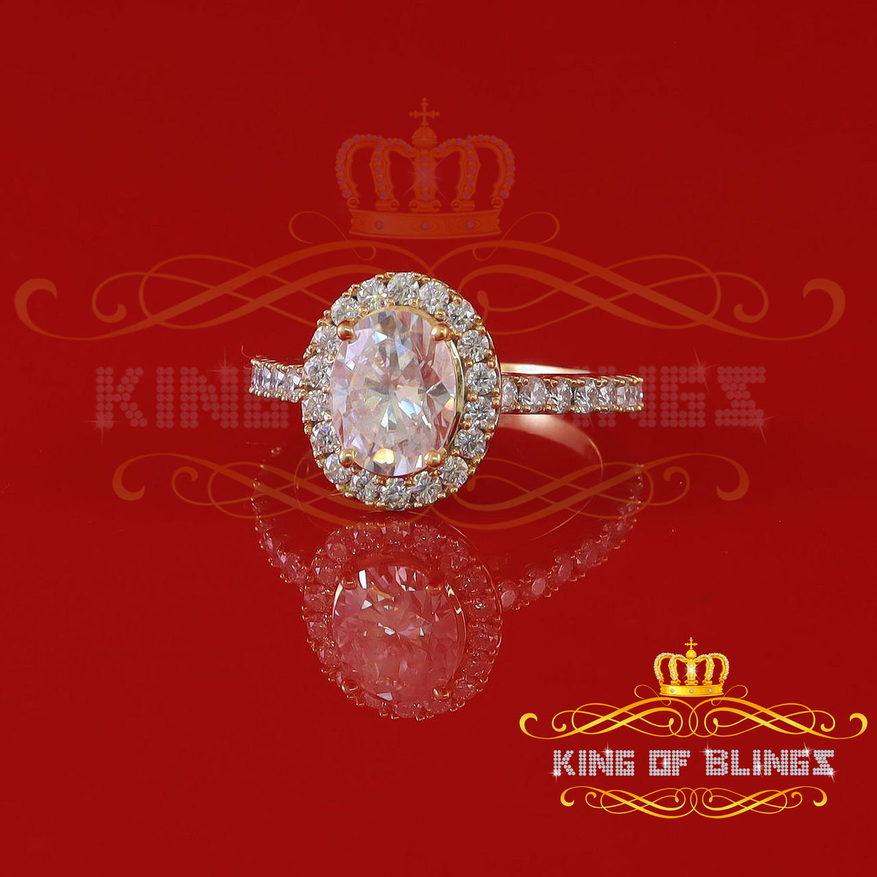 King Of Blings  10K Yellow Gold 3.00CT 'VVS' 'FL' D clr Oval Cut Moissonite Womens Ring S/7