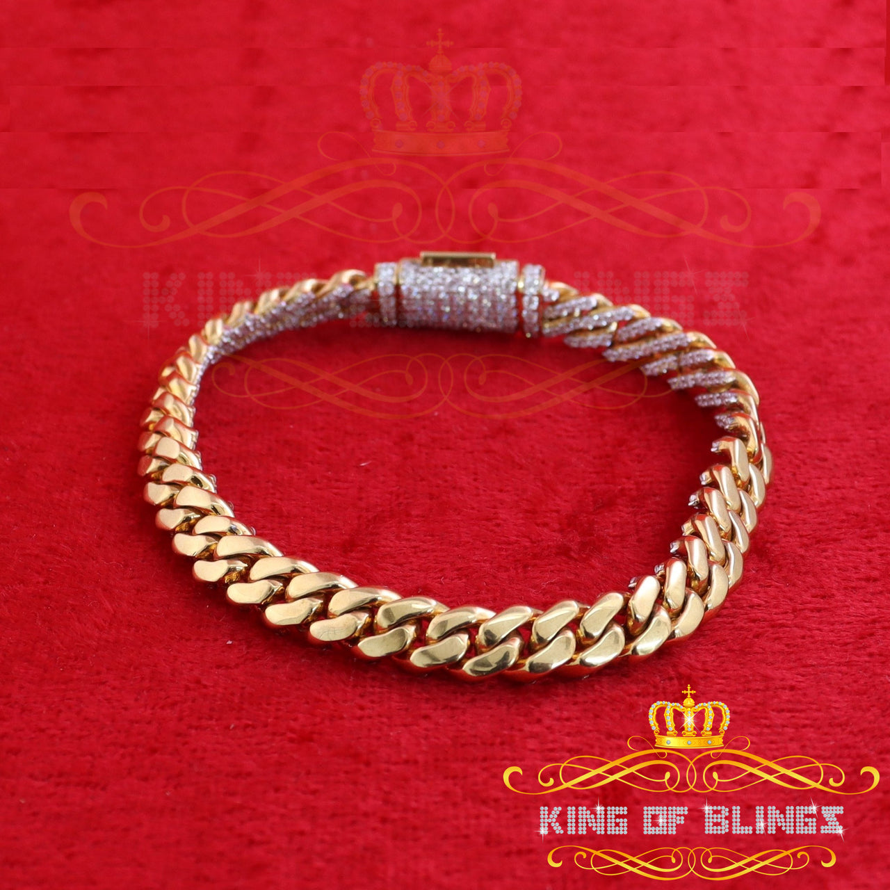 King Of Bling's 10K Yellow Gold 6.0ct Moissanite Cuban Men's/women's Bracelet 8mm width size '8'