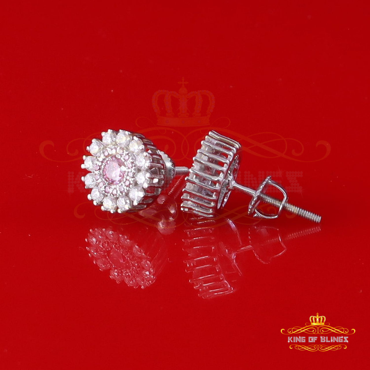 Men's/Women's 925 Silver White 1.00ct VVS 'D' Pink Moissanite Round Stud Earrings