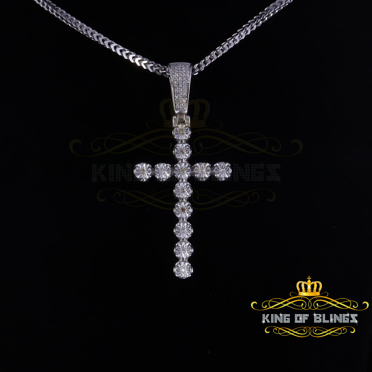 King Of Bling's 0.40CT Real Diamond Crystal Cross 925 Sterling Silver White Necklace Pendant