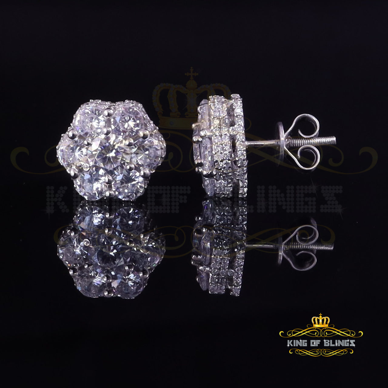King of Bling's 8.72ct Cubic Zirconia 925 White Silver Sterling Hip Hop Floral Women's Earrings