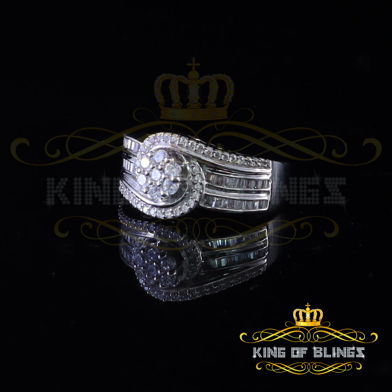 King Of Bling'sSterling Silver White 1.70ct CZ Flower 7 stone Fashion Womens Ring Size 8
