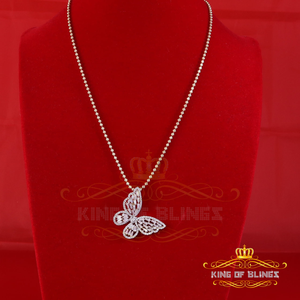 King Of Bling's Men's/Womens 925 Silver Yellow 1.75ct VVS 'D' Moissanite Butterfly Pendant KING OF BLINGS