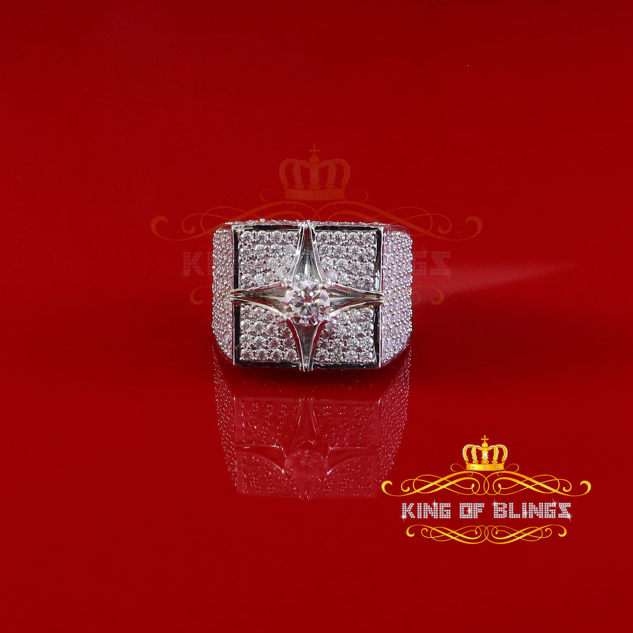 King of Bling's 925 White Sterling Silver 7.00ct VVS 'D' Moissanite Square Men's Rings Size 10