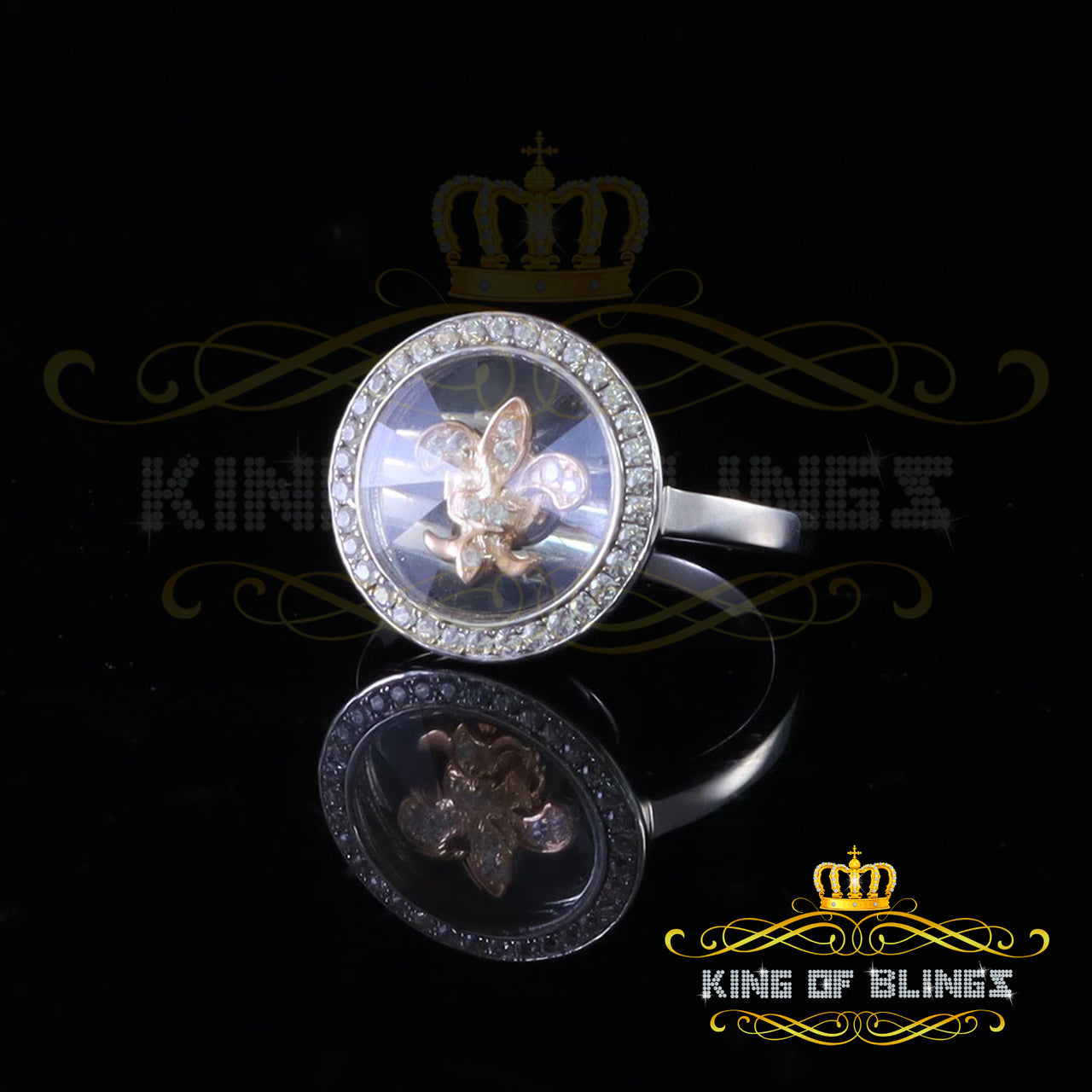 King Of Bling'sWhite 0.50ct 925 Sterling Silver Fleur de lis Cubic Zirconia Women's Ring Size 7