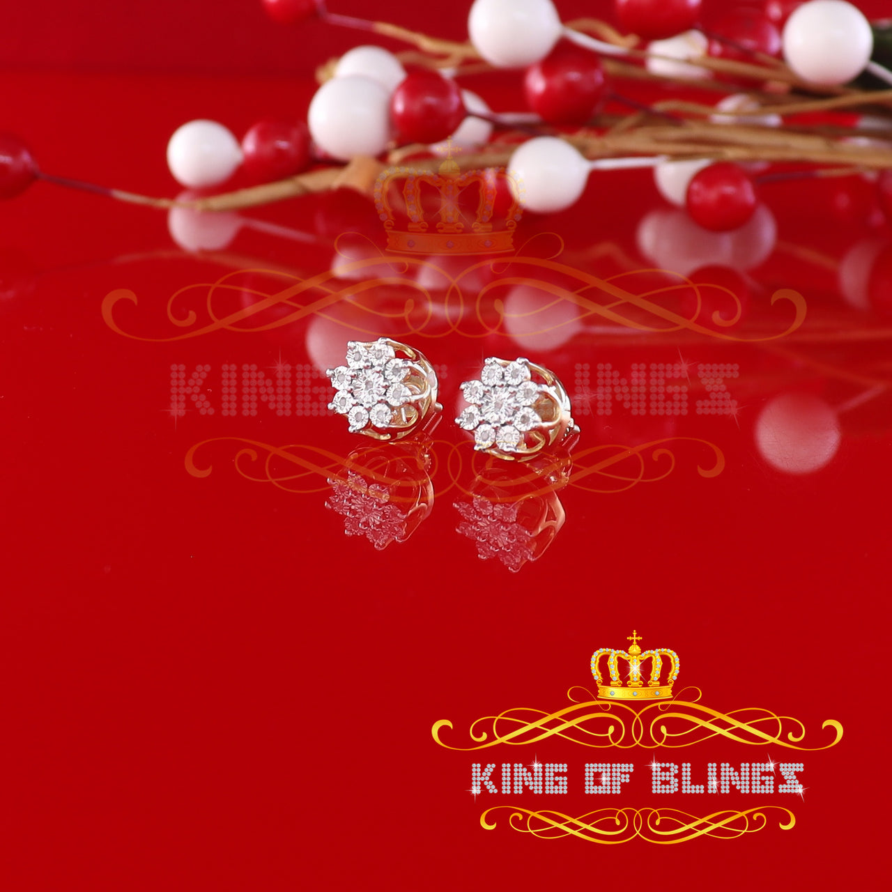 King of Blings-925 Sterling Silver Yellow 0.10ct Diamond For Men's & Women's Floral Earrings