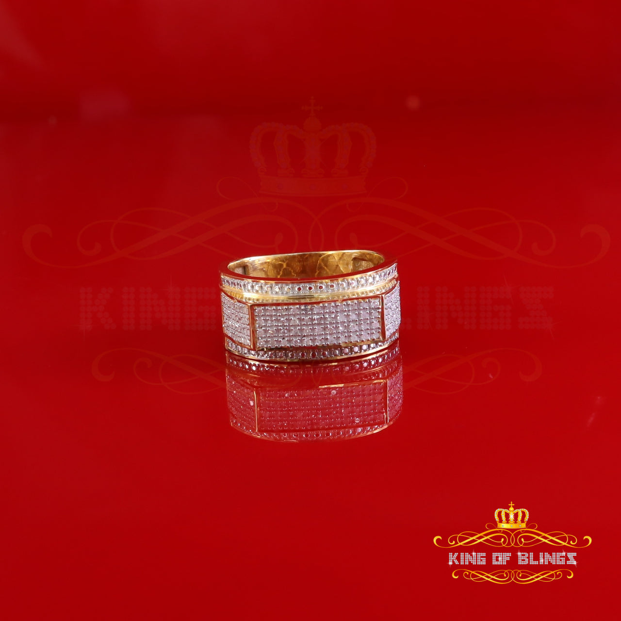 King Of Bling's Real Diamond Men's 0.33ct 925 Sterling Silver Yellow Band Style Ring Size 10 KING OF BLINGS
