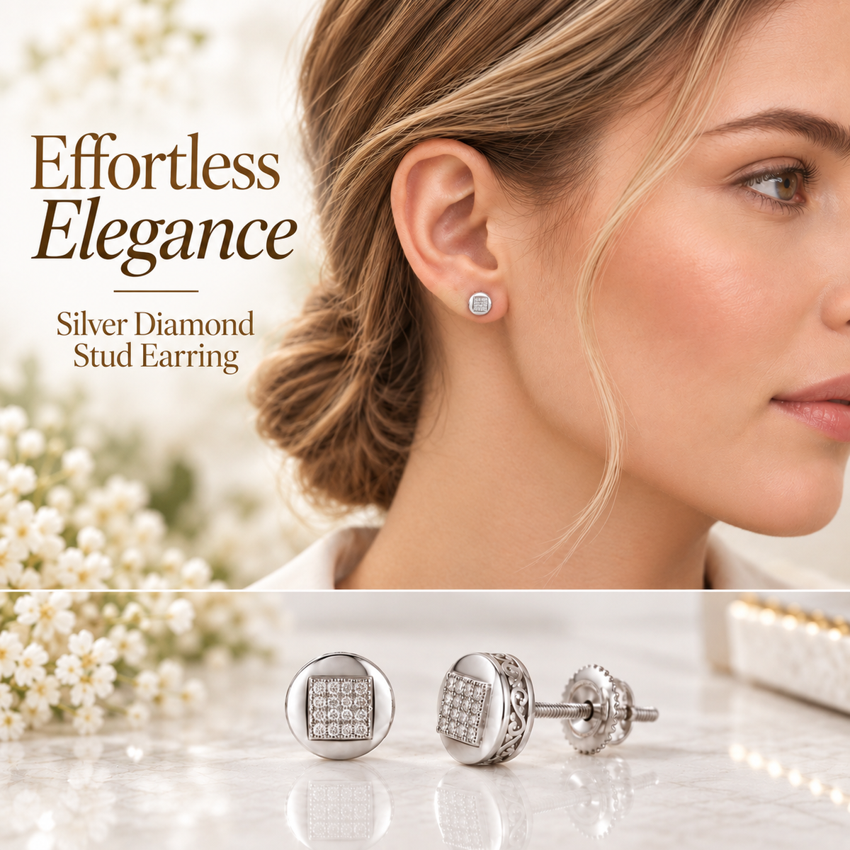 King Of Bling's 0.10ct Diamond 925 Sterling Silver White For Women's & Men's Round Stud Earring KING OF BLINGS