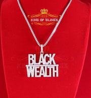 King Of Bling's White 925 Sterling Silver BLACK WEALTH Sign Pendant with 9.30ct Cubic Zirconia KING OF BLINGS