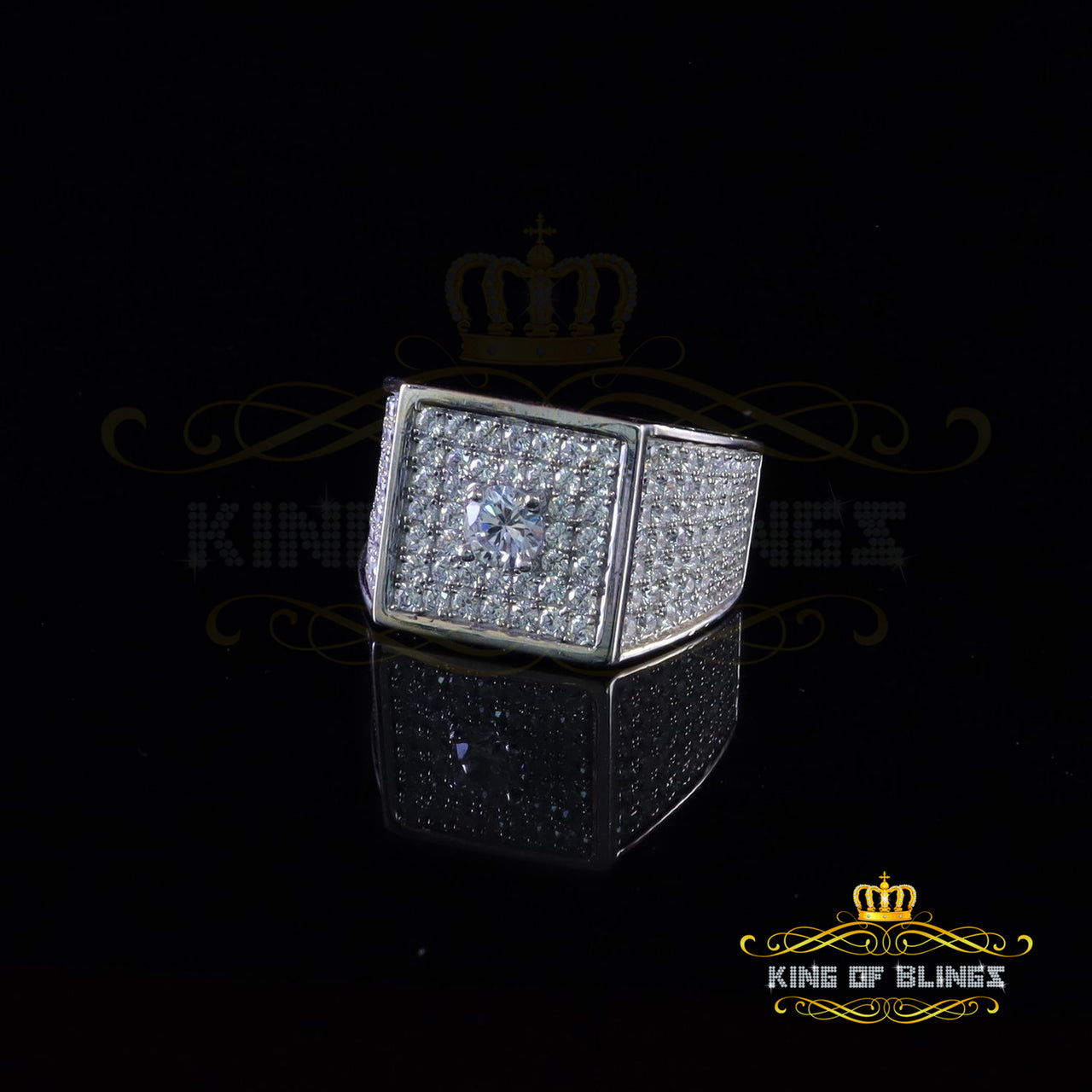 9.50ct Cubic Zirconia White Silver Square Men's Adjustable Ring From SZ 9 to 11