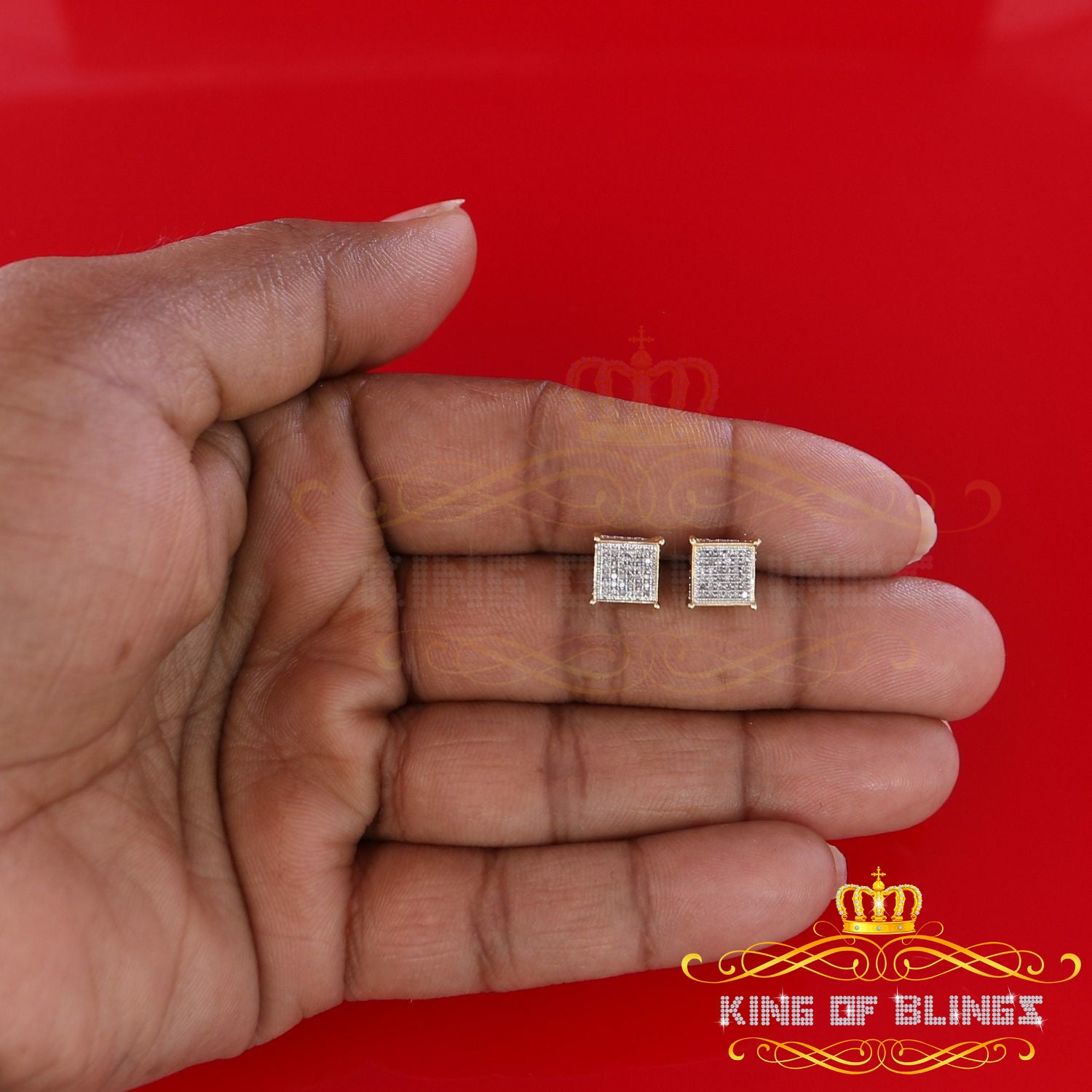 King of Blings-0.20ct Diamond Collection Yellow 925 Sterling Silver Women & Men Square Earrings KING OF BLINGS