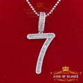 White 925 Sterling Silver Numberic Number '7' Pendant with 3.66ct Cubic Zirconia KING OF BLINGS