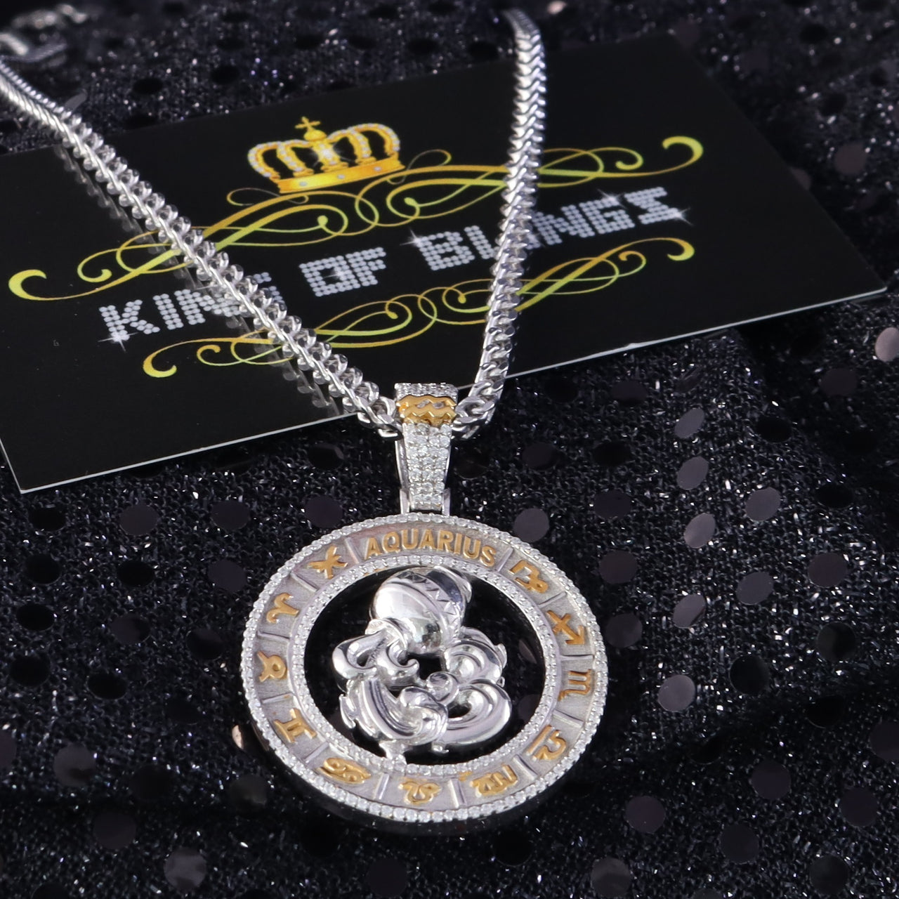King Of Bling's AQUARIUS Pendant For Men's & Women's 1.77ct Cubic Zirconia Sterling White Silver