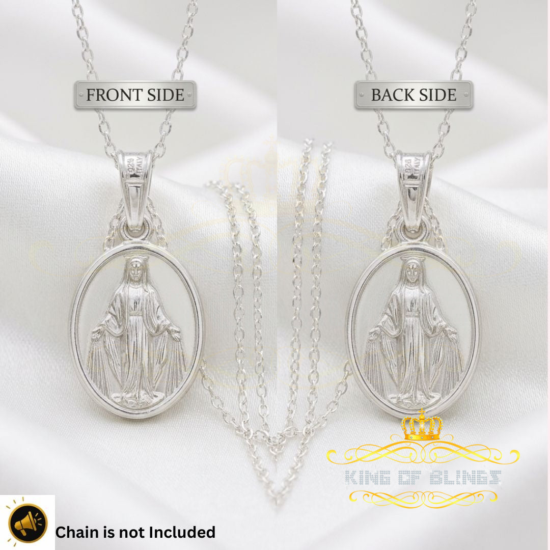 King Of Bling's 925 Sterling Silver Double Side Oval Jesus Men's/Women's Pendant White Religious