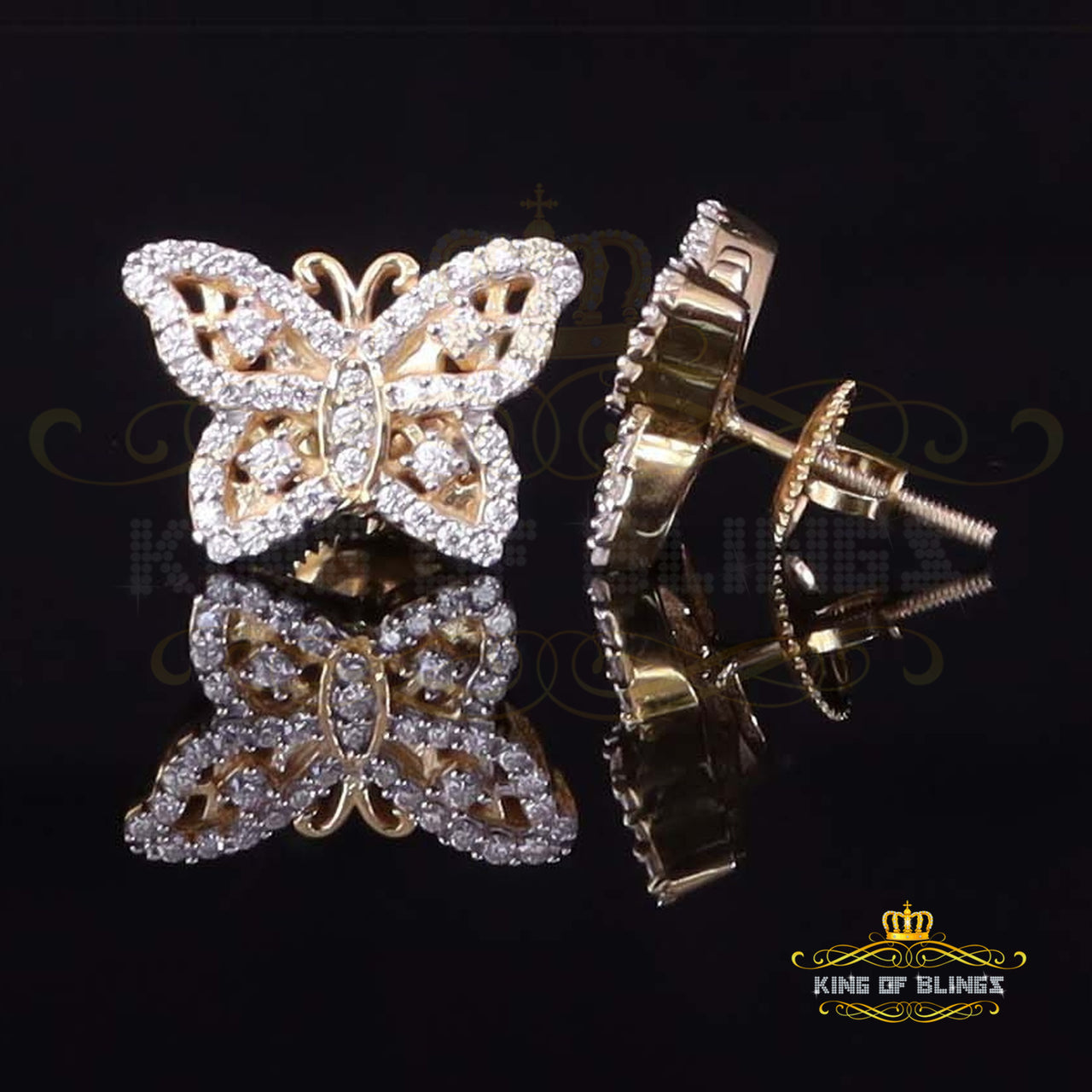 King  of Bling's Men's/Womens 925 Silver Yellow 0.50ct VVS 'D' Moissanite Butterfly Stud Earrings KING OF BLINGS
