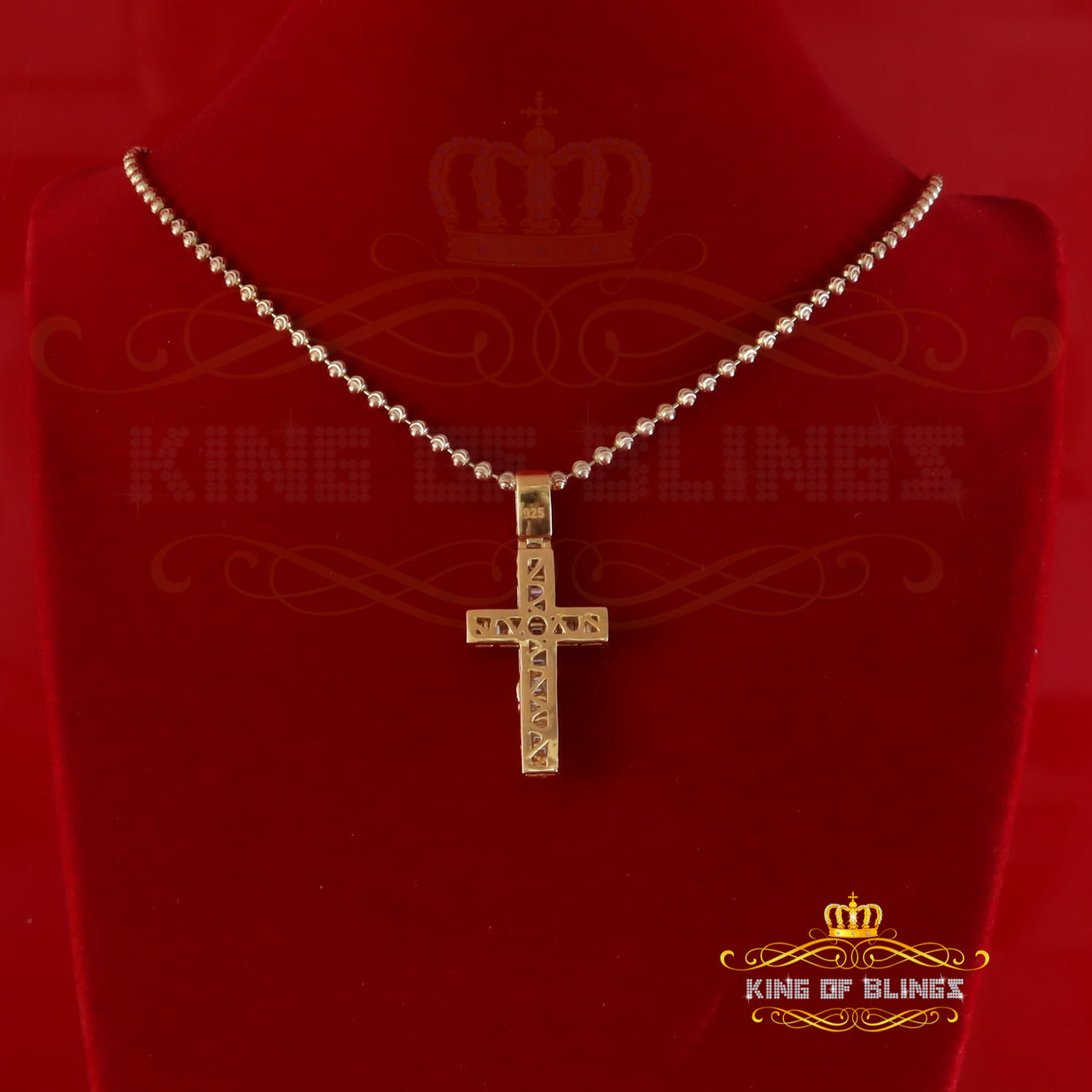 King Of Bling's Yellow Silver 2.25ct VVS D Clr. Moissanite Baguette Jesus Cross Pendant Women's KING OF BLINGS