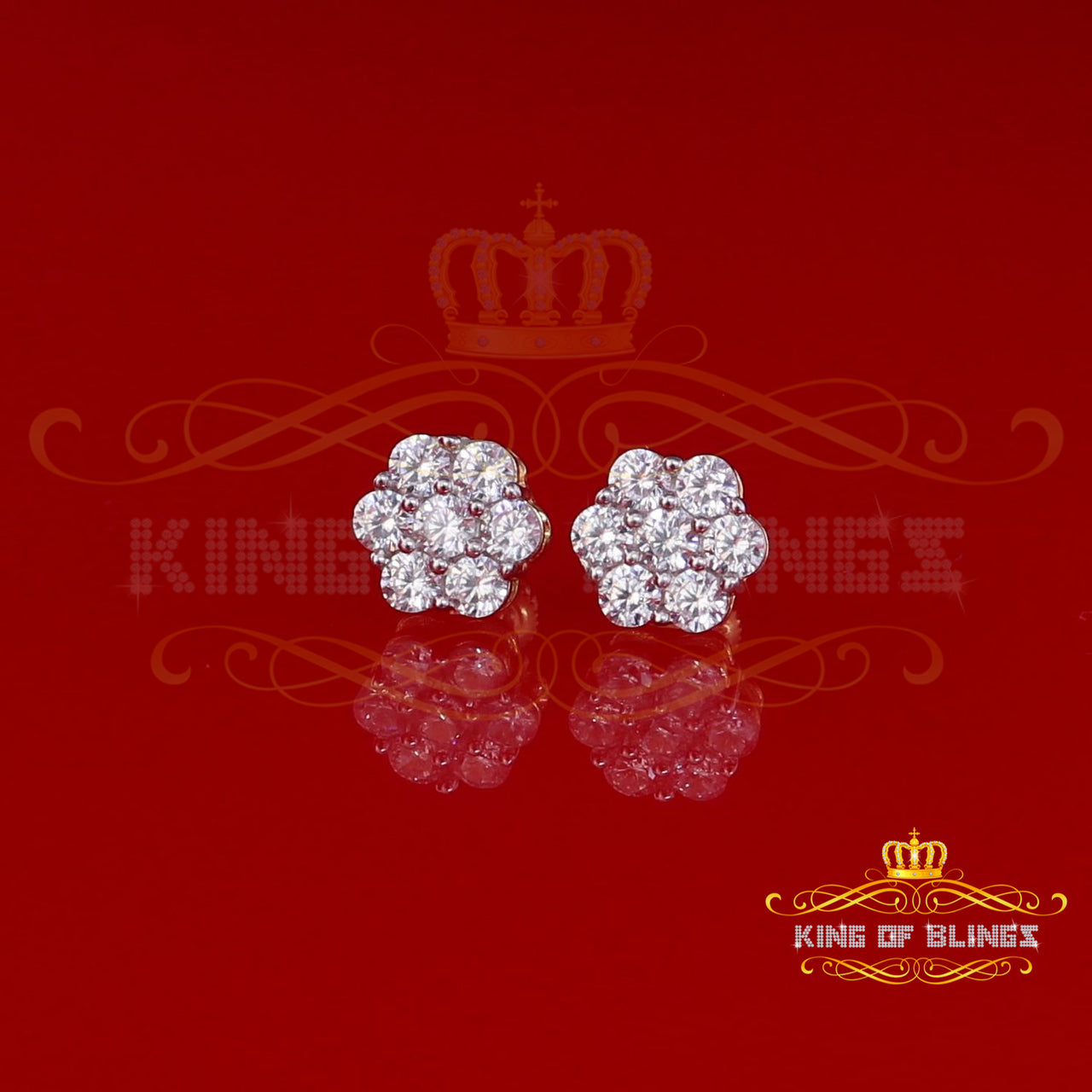 King of Bling's 2.66ct Cubic Zirconia 925 Yellow Silver Women's & Men's Hip Hop Floral Earrings