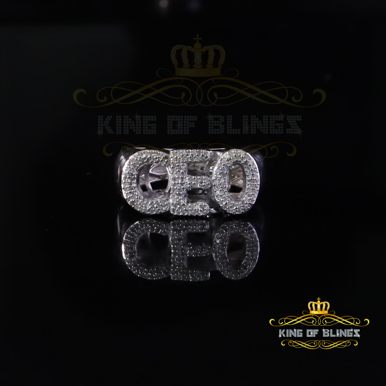King Of Bling's 925 Sterling Silver White Metal with 0.40ct Real Diamond Men's "CEO" Ring SZ 8 King of Blings