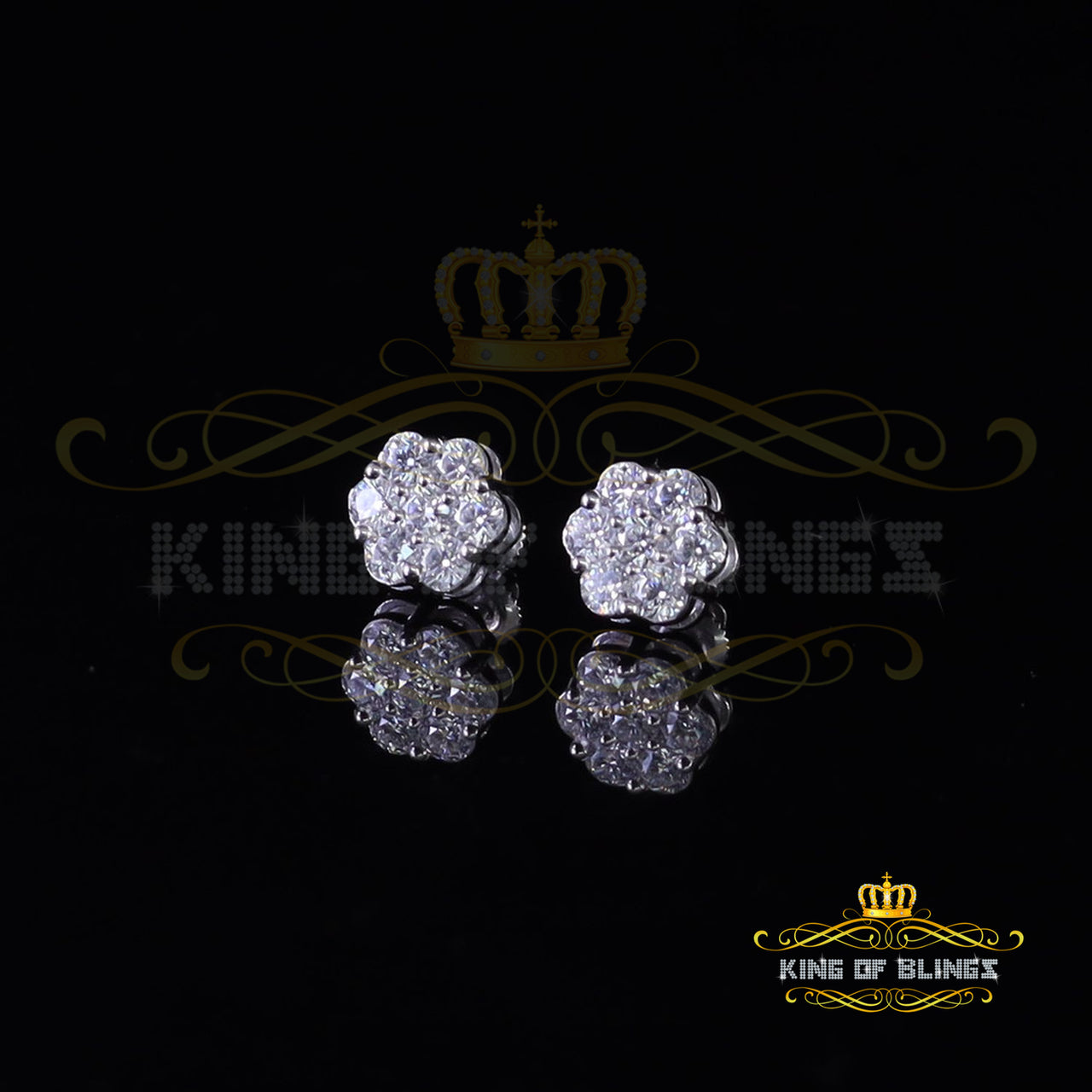 King Of Bling's 1.50ct Vvs 'D' Color Genuine Moissanite Stud FLORAL Earrings 10k Real White Gold