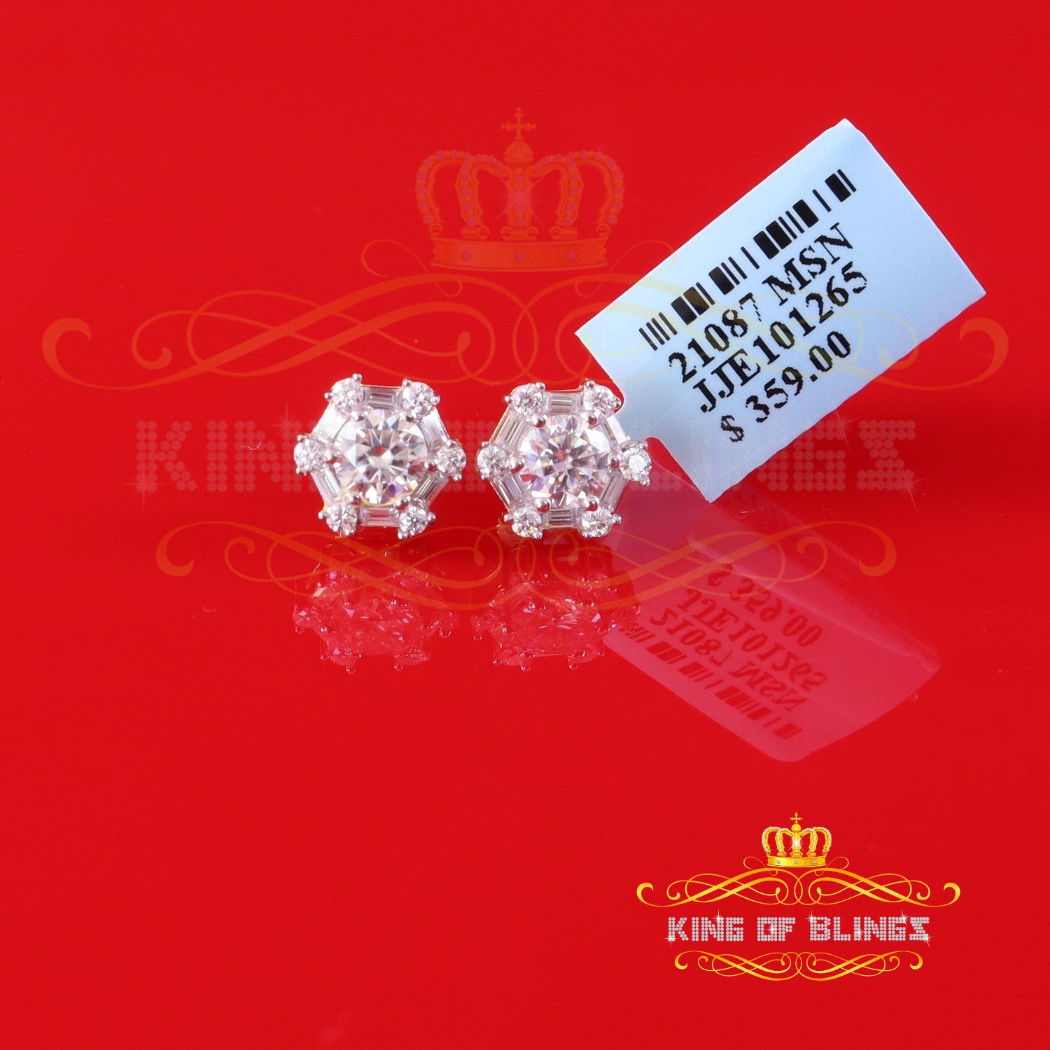 King  of Bling's Men's/Womens 925 Silver Yellow 1.50ct VVS 'D'Moissanite Hexagon Stud Earrings KING OF BLINGS