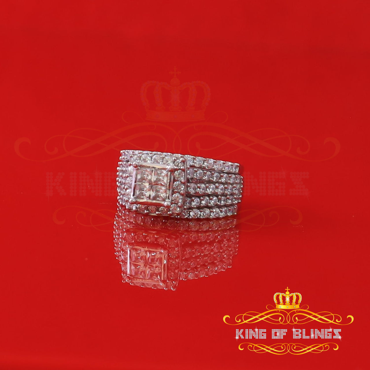 King Of Bling's4.00ct Cubic Zirconia Sterling White Silver Square Bridal Womens Ring Size 7