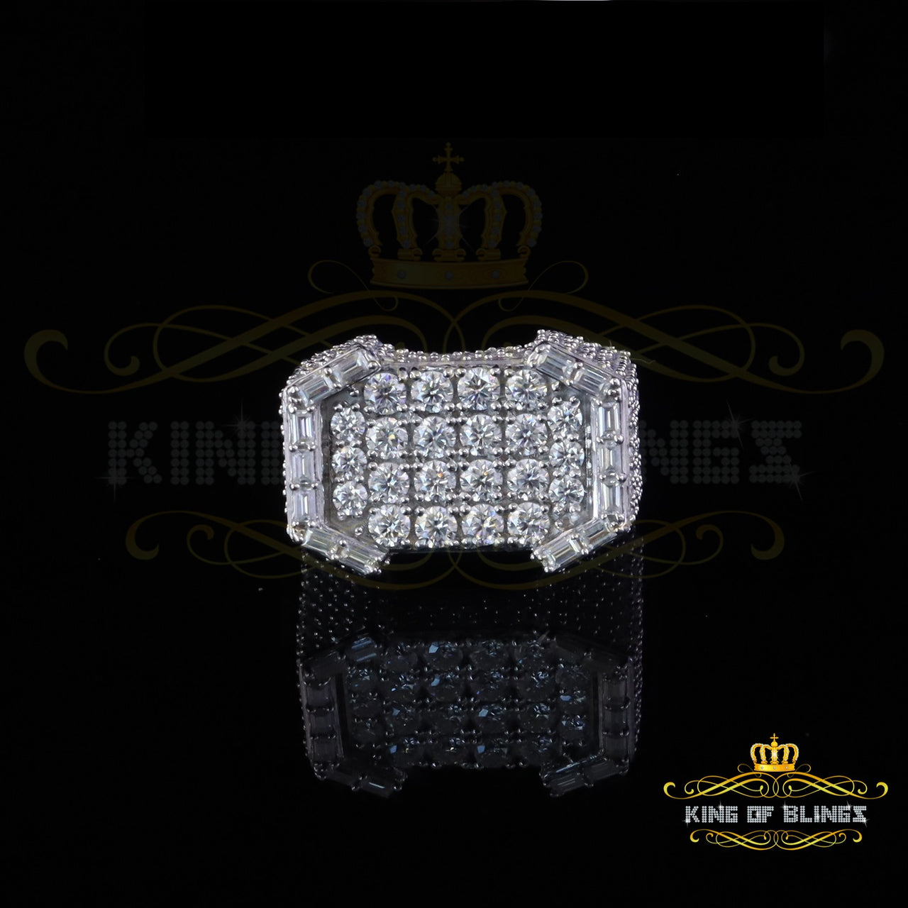 King of Bling's Men's/Womens 925 Silver White 6.50ct VVS 'D' Moissanite Octagone Rings Size 10 King of Blings
