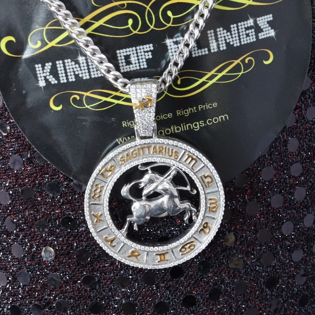 King Of Bling's SAGITTARIUS Pendant For Men & Women 1.77ct Cubic Zirconia Sterling White Silver
