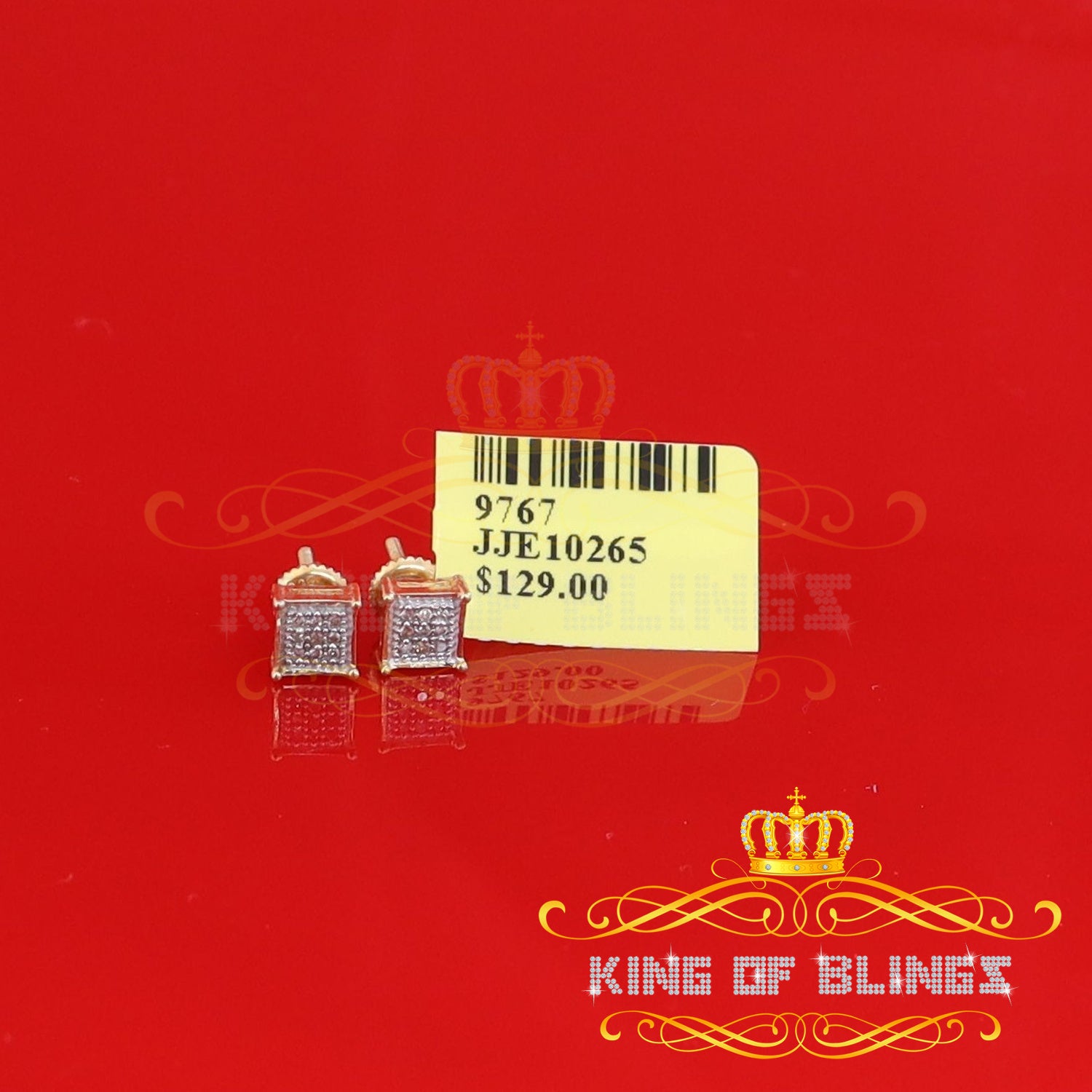 King of Blings-925 Sterling Silver 0.05ct Genuine Diamond Women's & Men's Yellow Square Earring KING OF BLINGS