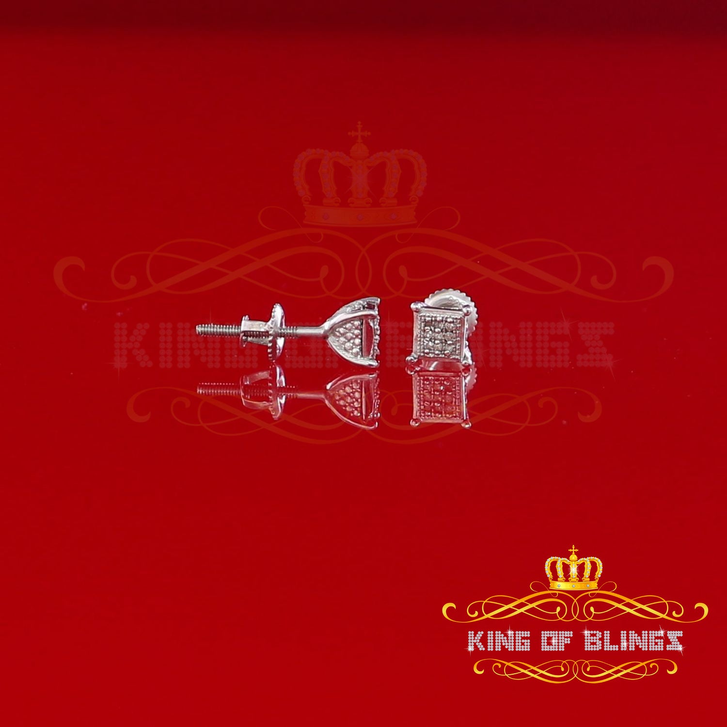 King Of Bling's 0.05 ct Diamond Collection White 925 Sterling Silver Women & Men Square Earrings KING OF BLINGS