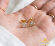 King Of Bling's 0.05ct Diamond For Yellow 925 Sterling Silver Men's & Women's Square Earrings KING OF BLINGS