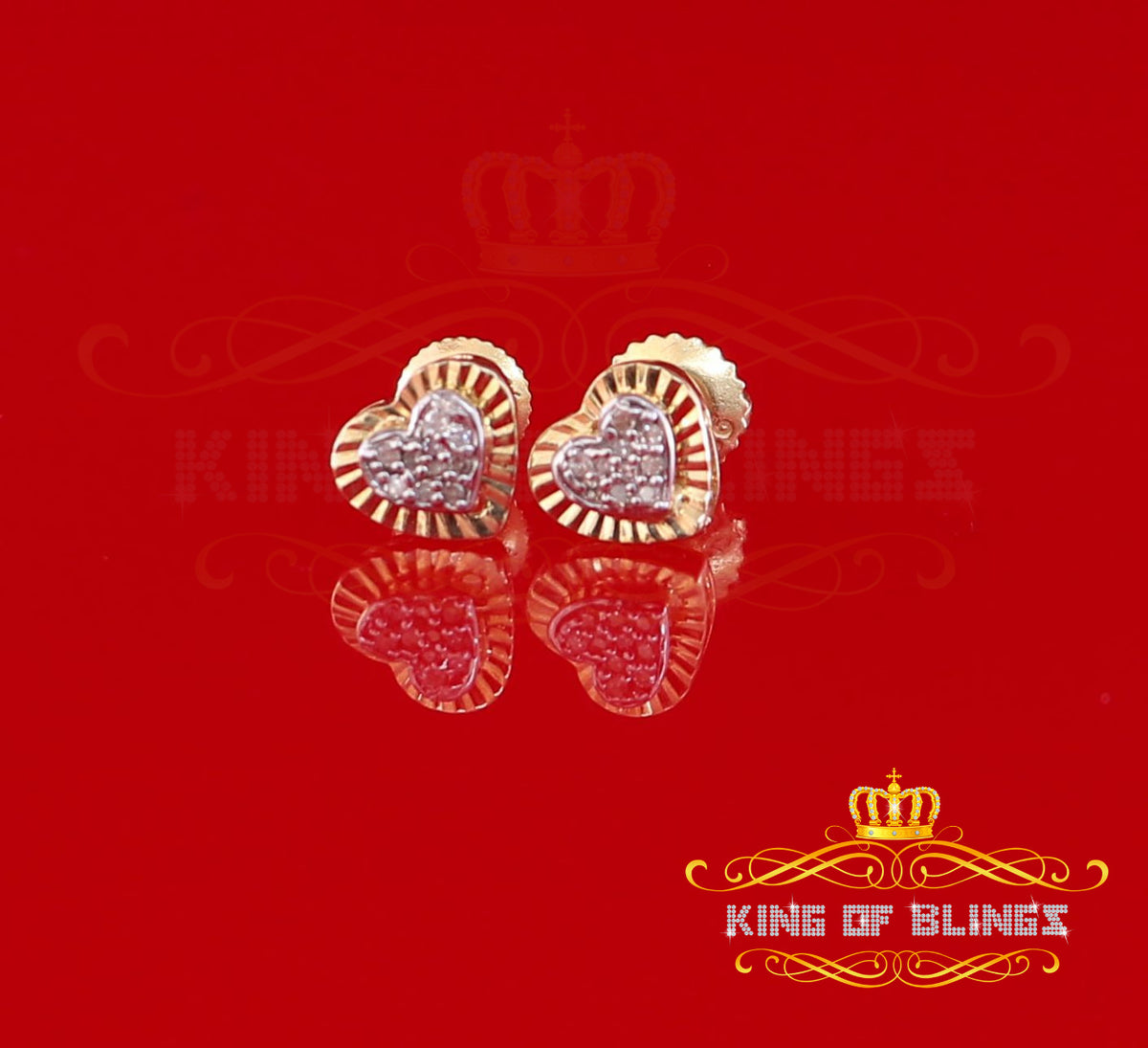 King of Blings-Aretes Para Hombre Heart 925 Yellow Silver 0.05ct Diamond Women & Men Earring KING OF BLINGS