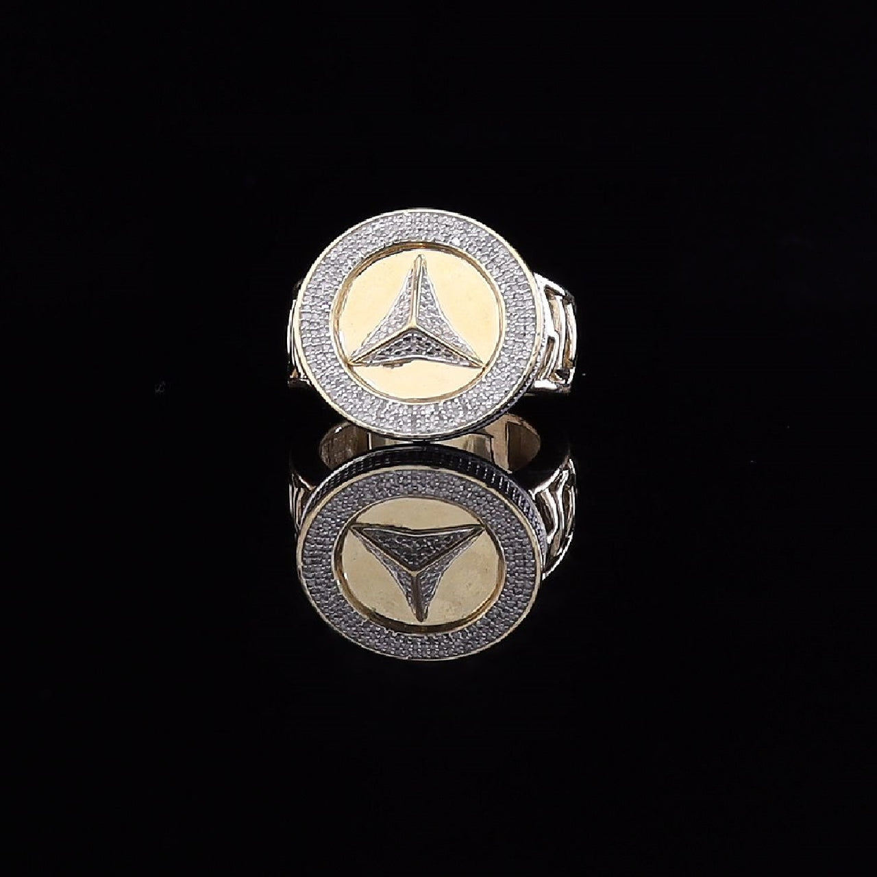 King Of Bling's Real 0.40CT Diamond Round Men's silver Yellow Adjustable Ring From SZ 10 to 12
