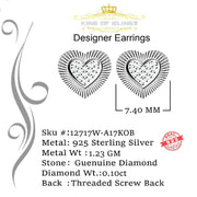 King Of Bling's Aretes Para Hombre Heart 925 White Silver 0.10ct Diamond Women & Men Earrings KING OF BLINGS
