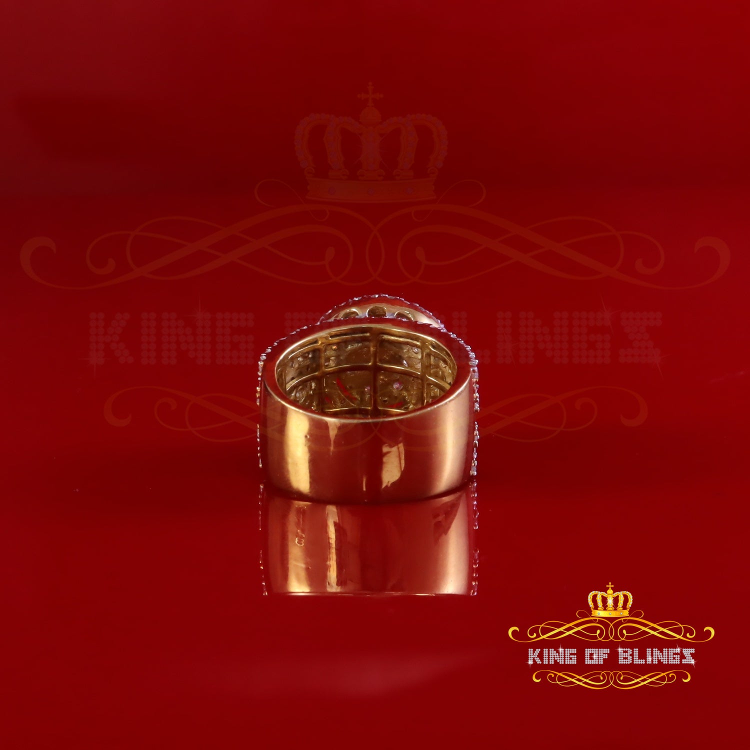 King of Bling's 4.00ct VVS 'D' Yellow Silver Moissanite Cluster Shape Stone Rings SZ 8 For Men's King of Blings