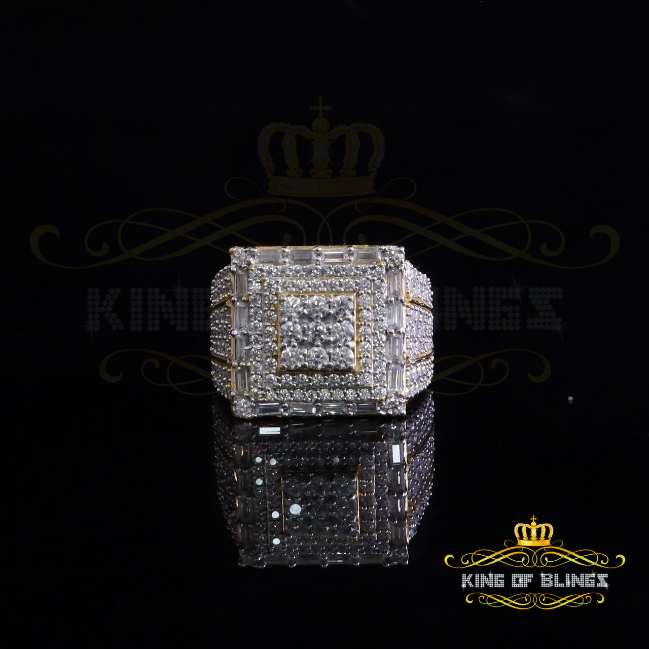 King of Bling's 925 Silver White 5.00ct VVS 'D' Moissanite Stone Rectangle Rings SZ 10 Men's King of Blings