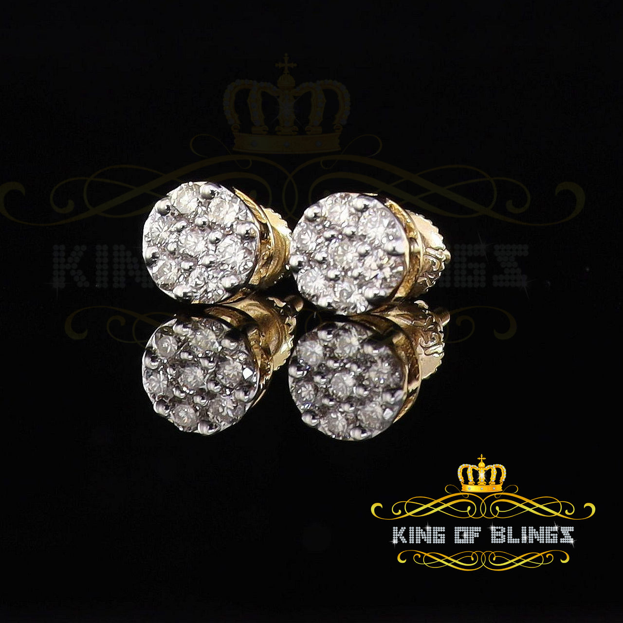 King Of Bling's 10K Real Yellow Gold with 0.50 CT Real Diamond Men's /Womens Round Stud Earrings