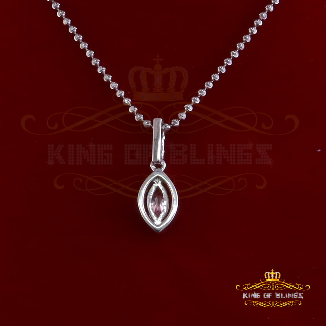 King Of Bling's Elegant Women's 925 Silver White 1.25 ct VVS D Pink Marquis Moissanite Pendant