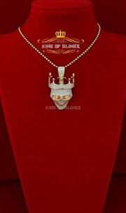 Yellow Sterling Silver Skull Crown Hat sign Pendant with 3.34ct Cubic Zirconia KING OF BLINGS