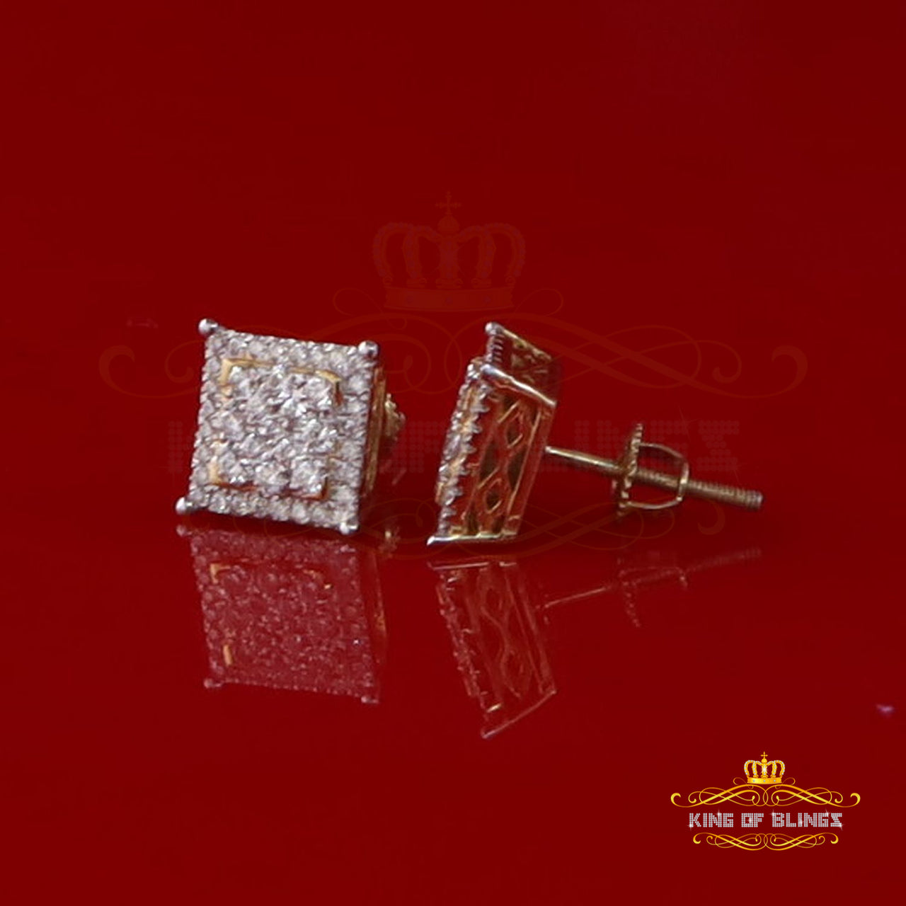 King of Bling's Men's/Womens 925 Silver Yellow 0.55ct VVS 'D' Moissanite Square Stud Earrings