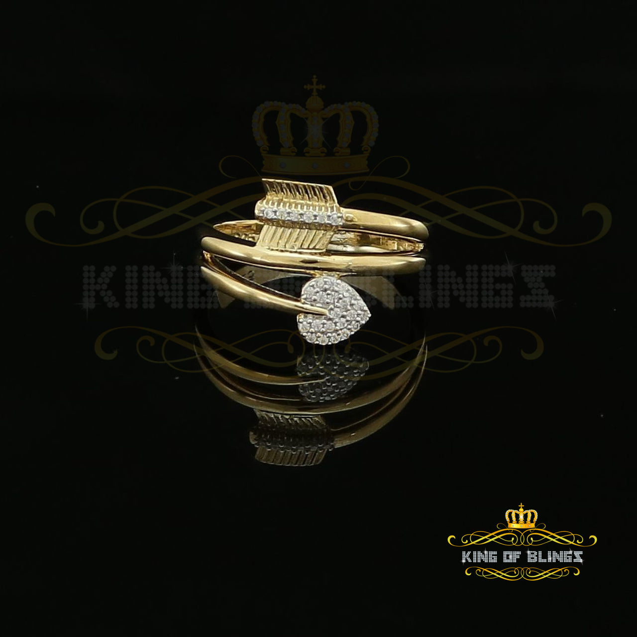 King Of Bling's 0.59ct Cubic Zirconia 925 Yellow Silver Promise Shape Heart Womens Ring Size 8.5 KING OF BLINGS