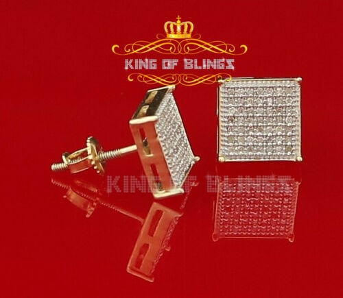 King of Blings-Aretes Para Hombre 925 Yellow Silver 0.25ct Diamond Stud Men's/ Women's Earrings