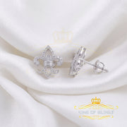 King of Bling's 0.60ct Cubic Zirconia 925 White Silver Women's Fleur de Lis Screw Back Earrings KING OF BLINGS