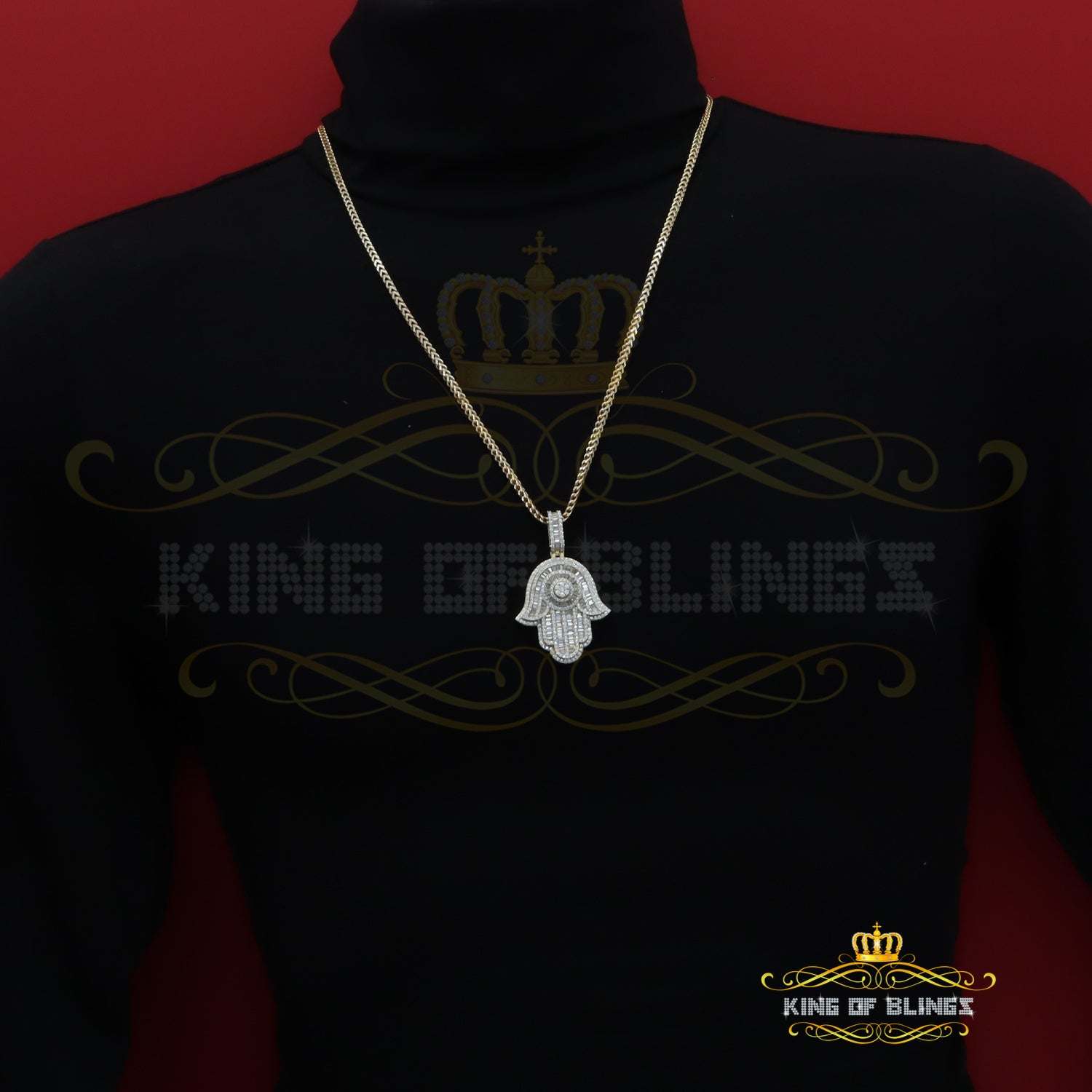 King Of Bling's Men's/Women's New Hamsa Pendant 8.0ct VVS D Moissanite Yellow Sterling Silver KING OF BLINGS