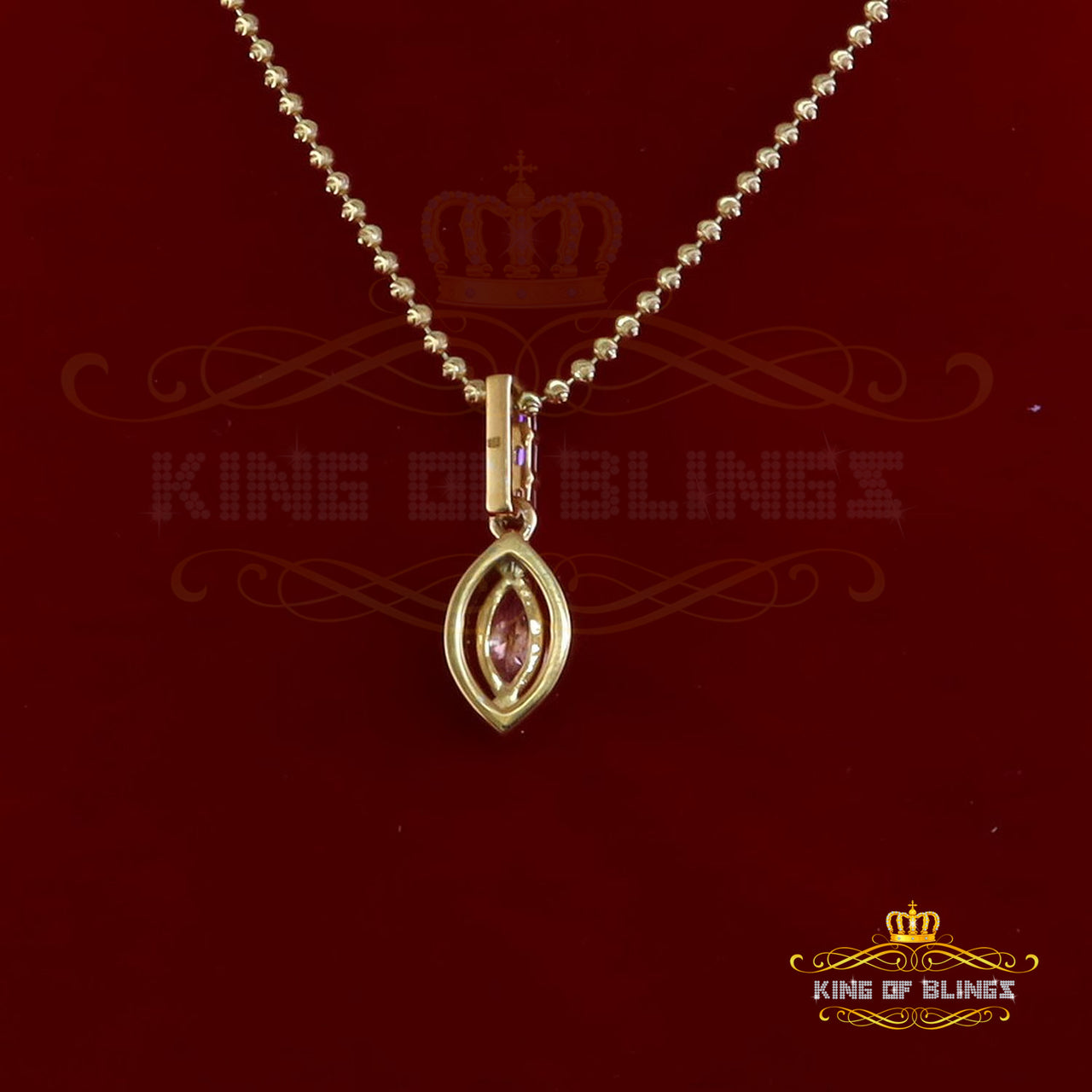 King Of Bling's Simple Women's 925 Silver Yellow 1.25 ct VVS 'D' Pink Marquis Moissanite Pendant