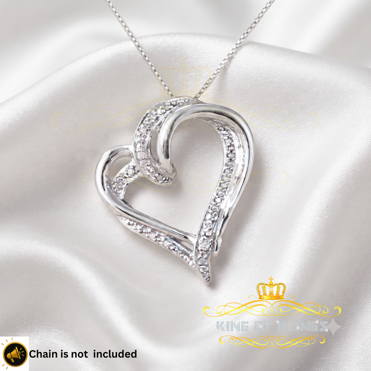 King Of Bling's Real 0.10CT Diamond HEART'S 925 Sterling Silver White Charm Necklace Pendant KING OF BLINGS
