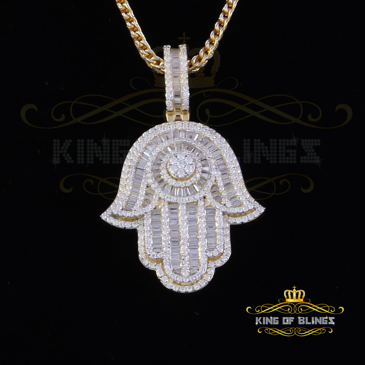 King Of Bling's Men's/Women's New Hamsa Pendant 8.0ct VVS D Moissanite Yellow Sterling Silver KING OF BLINGS