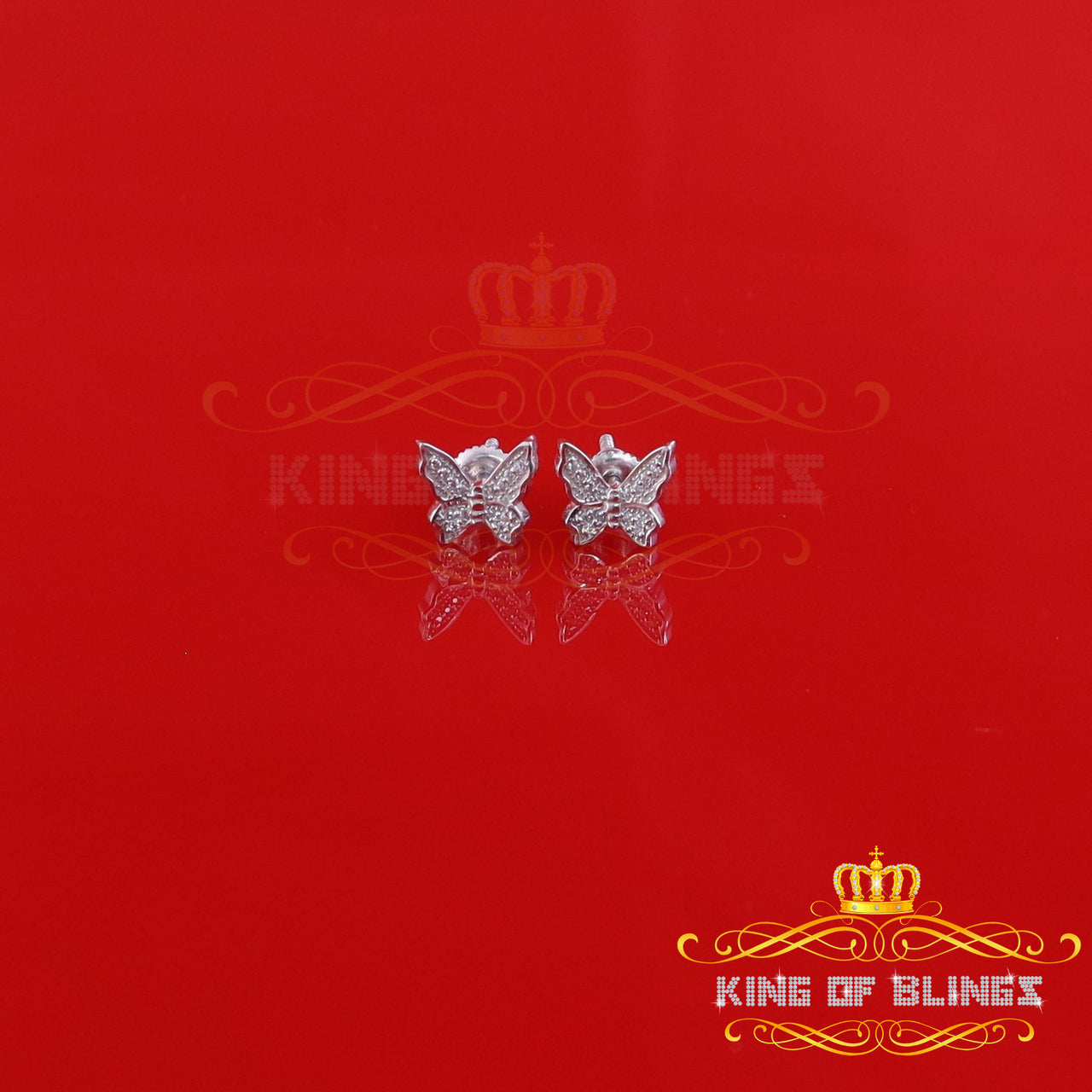 King of Blings- Women's 0.17ct Cubic Zirconia Butterfly Stud Earrings White 925 Sterling Silver KING OF BLINGS