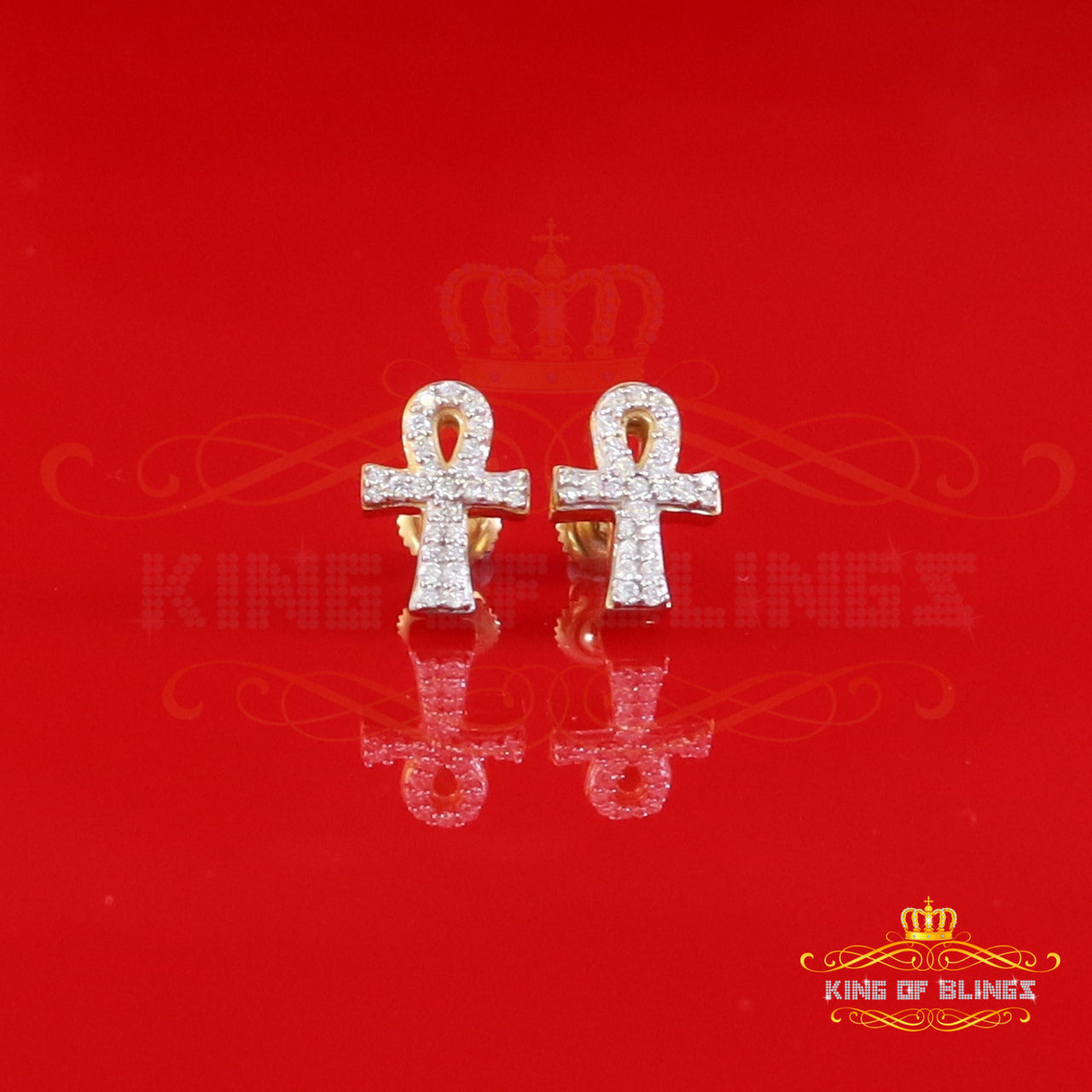 King  of Bling's 925 Yellow Silver 0.25ct VVS 'D' Moissanite Ankh Stud Earring Men's/Womens King of Blings