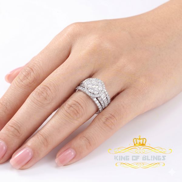 King Of Bling's13.93CT Cubic Zirconia Men's SZ 9 & Women's Size 9 Trio Style Silver White Ring KING OF BLINGS